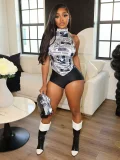 Print Backless Off Shoulder Two Piece Shorts Set YWXS-K25L798