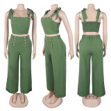 Plus Size Tie Wrap Slim Wide Leg Pants Two Piece Set NY-11081