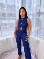 Sleeveless Solid Color Vest Two Piece Pants Set QODY-6066