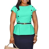 Color Block Short Sleeve Midi Dress GCZF-8635