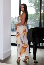 Print Halterneck Backless Maxi Dress QODY-6068