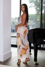 Print Halterneck Backless Maxi Dress QODY-6068