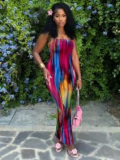 Colorful Print Off Shoulder Tube Tops Dress SH-S390584