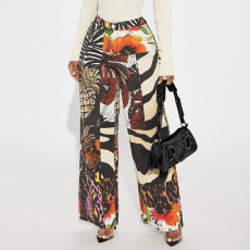 Floral Leopard Print Loose Straight Pants GSMJ-8011