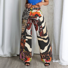 Floral Leopard Print Loose Straight Pants GSMJ-8011