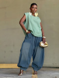 Plus Size Loose Haren Wide Leg Lantern Jeans GYLN-6078