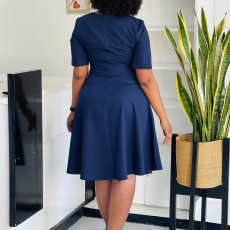 Plus Size Short Sleeve Solid Color Midi Dress GATE-589