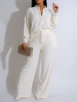 Solid Color Long Sleeve Pleated Two Piece Pants Set AIL-325
