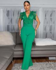 Lace Patchwork Sleeveless Wide Leg Jumpsuit OSM-4476