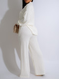 Solid Color Long Sleeve Pleated Two Piece Pants Set AIL-325