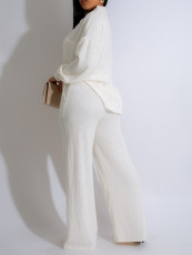 Solid Color Long Sleeve Pleated Two Piece Pants Set AIL-325