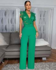 Lace Patchwork Sleeveless Wide Leg Jumpsuit OSM-4476