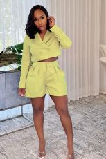 Plus Size Solid Color Long Sleeve Blazer Short Suit NY-3632