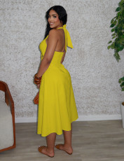 Plus Size Solid Color Twisted Neck Tie Midi Dress NY-11088