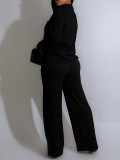 Solid Color Long Sleeve Pleated Two Piece Pants Set AIL-325