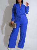 Solid Color Long Sleeve Pleated Two Piece Pants Set AIL-325