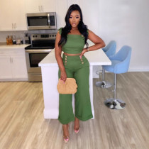 Plus Size Tie Wrap Slim Wide Leg Pants Two Piece Set NY-11081