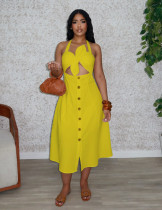 Plus Size Solid Color Twisted Neck Tie Midi Dress NY-11088