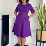 Plus Size Short Sleeve Solid Color Midi Dress GATE-589