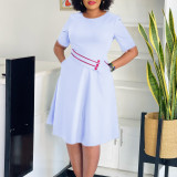 Plus Size Short Sleeve Solid Color Midi Dress GATE-589