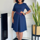 Plus Size Short Sleeve Solid Color Midi Dress GATE-589