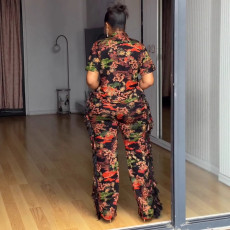 Casual Lapel Printed Short Sleeve Two Piece Pants Set NY-11102