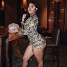 Deep V-neck Camouflage Print Long Sleeve Romper SHD-9733