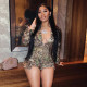 Deep V-neck Camouflage Print Long Sleeve Romper SHD-9733