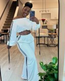 Solid Color Loose Ribbon Two Piece Pants Set OD-8746