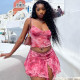 Mesh Print Sling Vest Split Skirts Two Piece Set SHD-9623