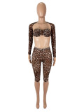 Leopard Print Long Sleeve Shawl Three Piece Set SHD-9737