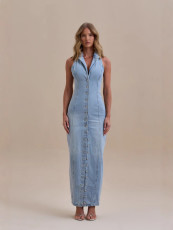 Washed Denim Single-breasted Long Dress OD-8747