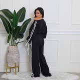 Solid Color Loose Ribbon Two Piece Pants Set OD-8746