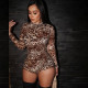 Leopard Print Long Sleeve Tight Romper SHD-9735