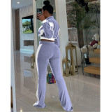 Long Sleeve Color Block Two Piece Pants Set FOSF-8811