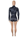 Leopard Print Long Sleeve Tight Romper SHD-9735