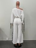 Solid Color Loose Ribbon Two Piece Pants Set OD-8746
