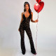 Solid Color Lace Backless Halterneck Jumpsuit SHD-9734