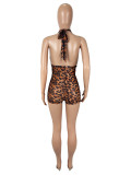 Leopard Print Halterneck Backless Romper SHD-9743
