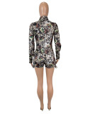 Deep V-neck Camouflage Print Long Sleeve Romper SHD-9733