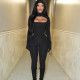Solid Long Sleeve Hollow Out Jumpsuit(With Mitten) SHD-9719