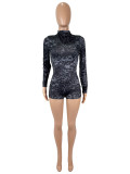 Leopard Print Long Sleeve Tight Romper SHD-9735