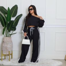 Solid Color Loose Ribbon Two Piece Pants Set OD-8746