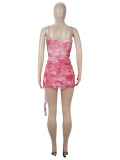 Mesh Print Sling Vest Split Skirts Two Piece Set SHD-9623