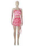 Mesh Print Sling Vest Split Skirts Two Piece Set SHD-9623