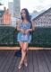 Denim Washed Blue Diamond Halter Mini Dress OD-8745