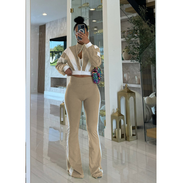 Long Sleeve Color Block Two Piece Pants Set FOSF-8811