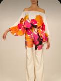 Fashion Satin Printed Loose Top Long Pants Two Piece Set SHD-9713