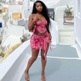 Mesh Print Sling Vest Split Skirts Two Piece Set SHD-9623