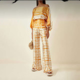 Fashion Satin Printed Loose Top Long Pants Two Piece Set SHD-9713
